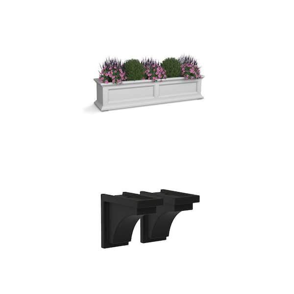 Fairfield 48 in. x 11 in. Self-Watering Window Box with Nantucket Black Decorative Corbel