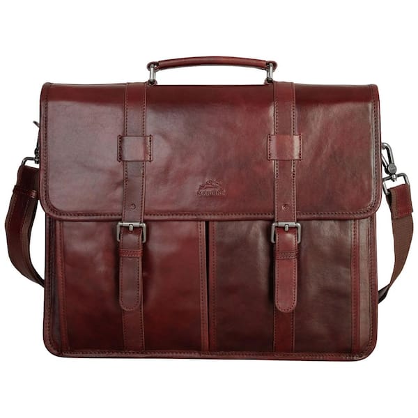 Pelle D'oro Brown Leather Double Compartment 15.6" Laptop / Tablet Briefcase
