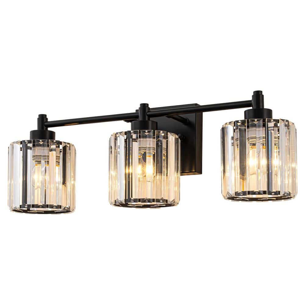 21 in. 3-Light Modern Black Crystal Bathroom Vanity Light, Clear Glass Wall Sconce with E26 Base for Bathroom, Mirror price history on PriceWatchPro