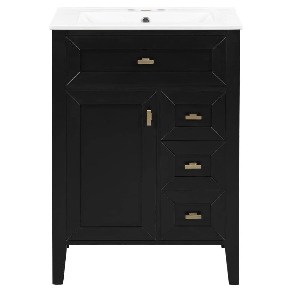 24 in. W Black Freestanding Bath Vanity with White Ceramic Top Sink,3 Drawers & Cabinet with 2-Tier Door Storage Rack price history on PriceWatchPro