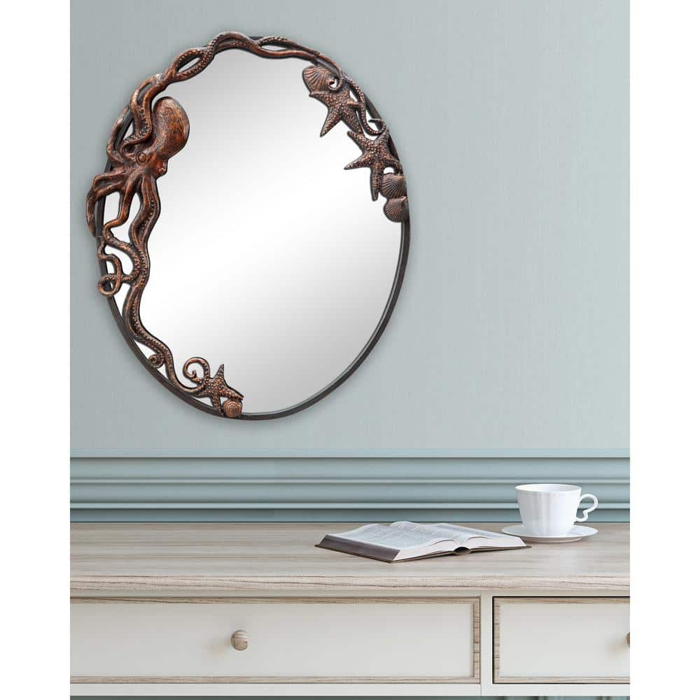 Coastal Charm Bronze Iron Oval Wall Mirror 26"x21.5"