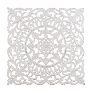 Romano 35.5 in. x 35.5 in. White Medallion Wooden Wall Art/Sculptures