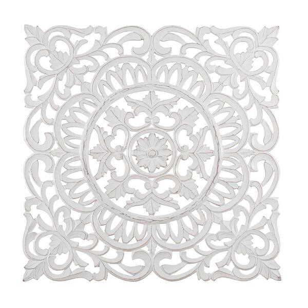 Madeleine Home Romano 35 5 In X White Medallion Wooden Wall Art Sculptures Mh Md 13004wt - White Carved Wood Medallion Wall Art