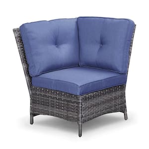 Carolina Wicker Outdoor Sectional with Blue Cushions