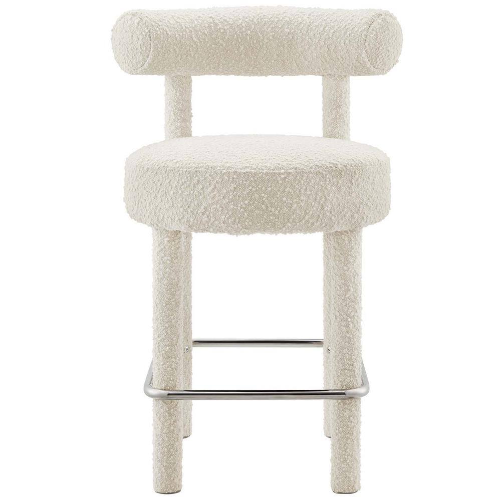 Ivory Boucle Fabric and Metal Counter Stool Set