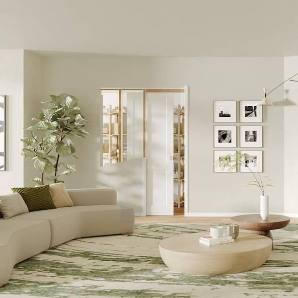 30 in. x 80 in. 2-Panel White Primed Pine Wood Sliding Pocket Door with Lock, Soft Close and Frame Kit Set, Pantry door