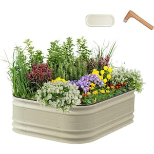 17 in. Tall 6 in 1 Novel Modular Raised Garden Bed Kit Metal Planter Box w/2 in 1 Wrench Magnetic Plant Tags Pearl White