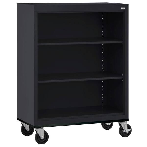 Black Metal 3 Shelf Cart Bookcase With, Black Iron Bookcase With Doors