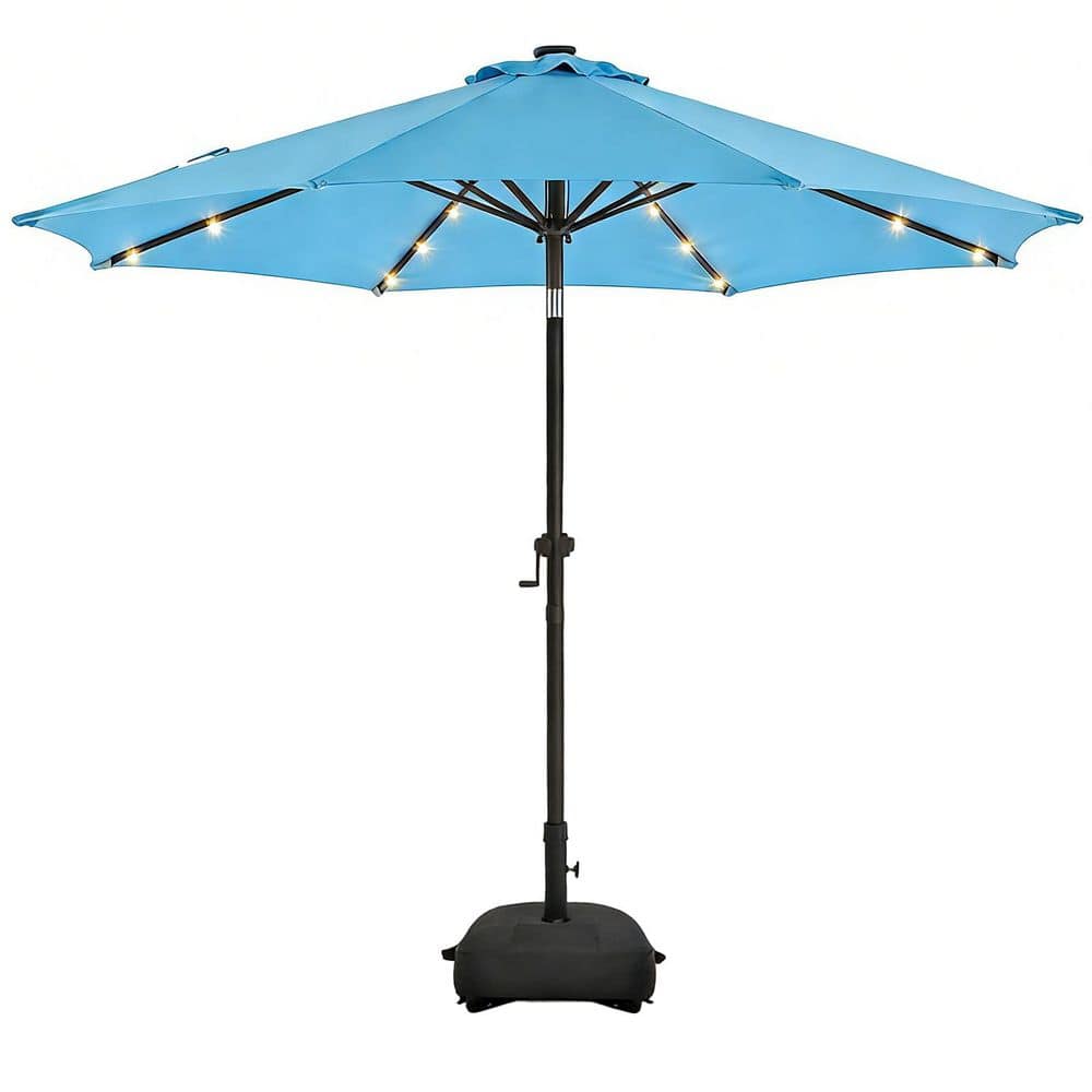 coral coast aluminum market solar lighted patio umbrella JONATHAN Y Coastal 2-Tone LED with 12 LED Strip Lights making it perfect for poolside relaxation 9' Aluminum Market Umbrella with