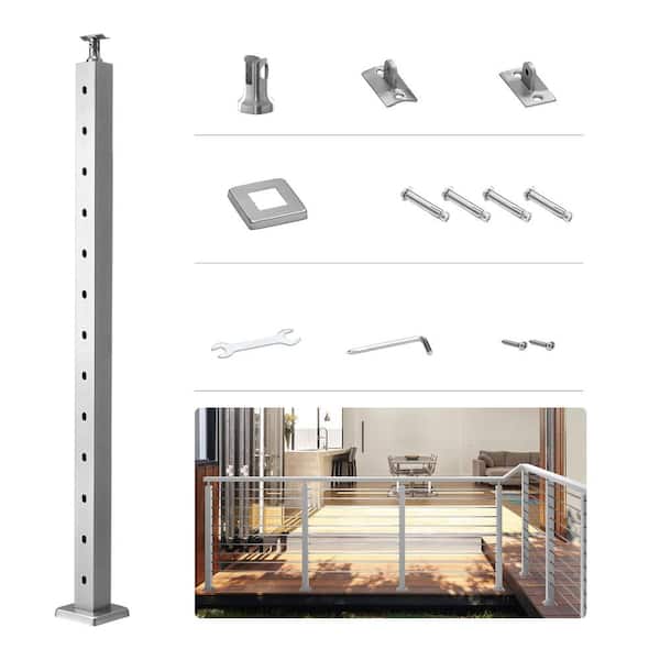 VEVOR Cable Railing Post 42 in. x 1.97 in. x 1.97 in. Stair Railing Kit w/Mounting Bracket Stainless Stair Handrail for Stair