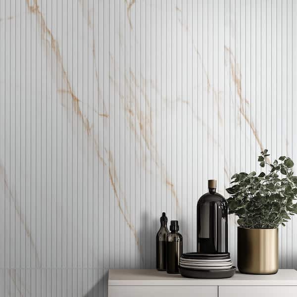 Urban Bamboo Marmi Gold 16 in. x 48 in. Satin Ceramic Fluted Wall Tile (15.51 sq. ft./Case)