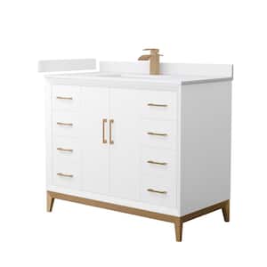 Amici 42 in. W x 22 in. D x 35.25 in. H Single Bath Vanity in White w/Satin Bronze Trim with White Cultured Marble Top
