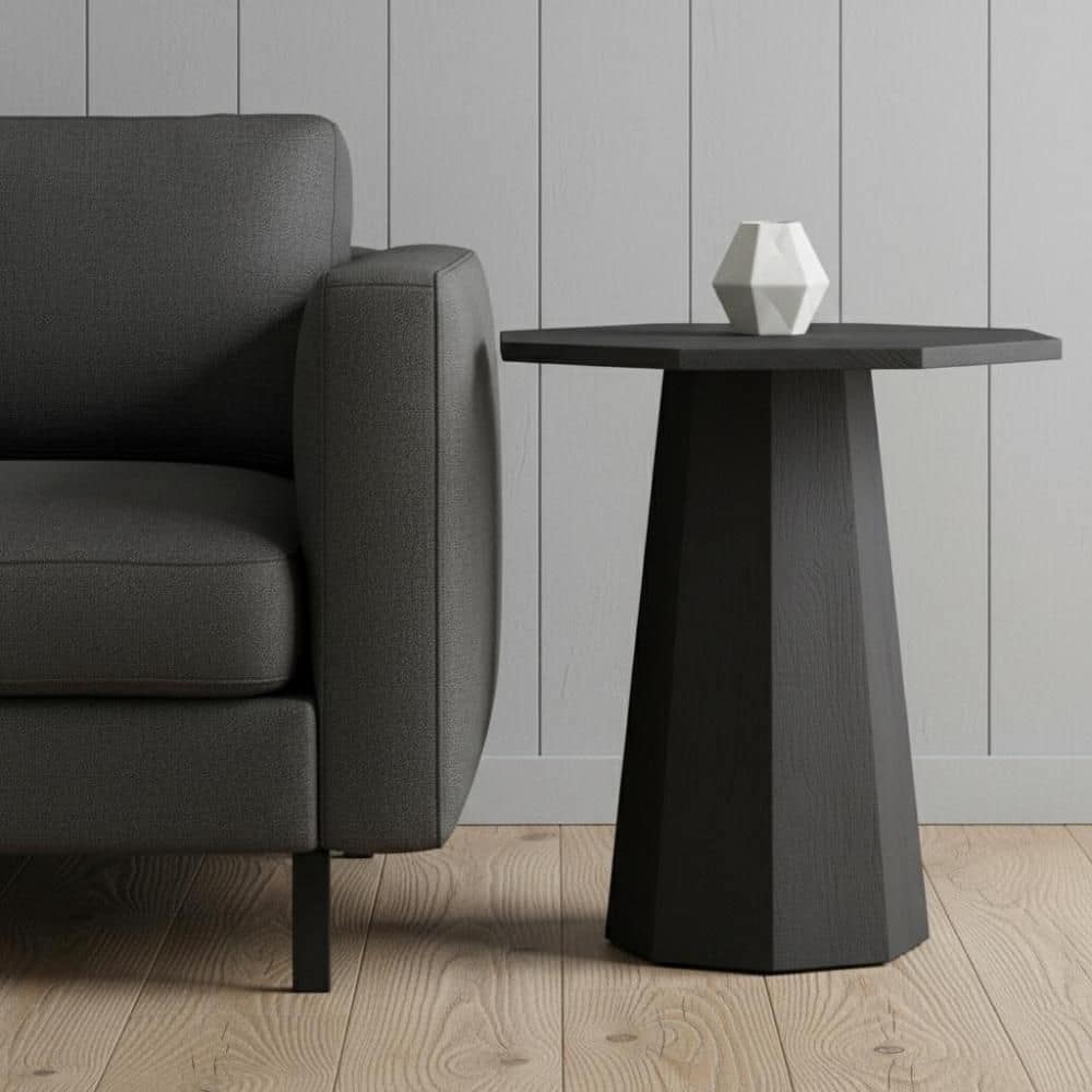 32 in. Black Hexagonal Solid Wood End Table price history on PriceWatchPro