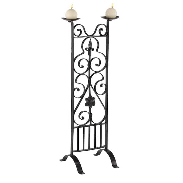 Litton Lane Black Scrollwork Design 2-Light Iron Candle Holder