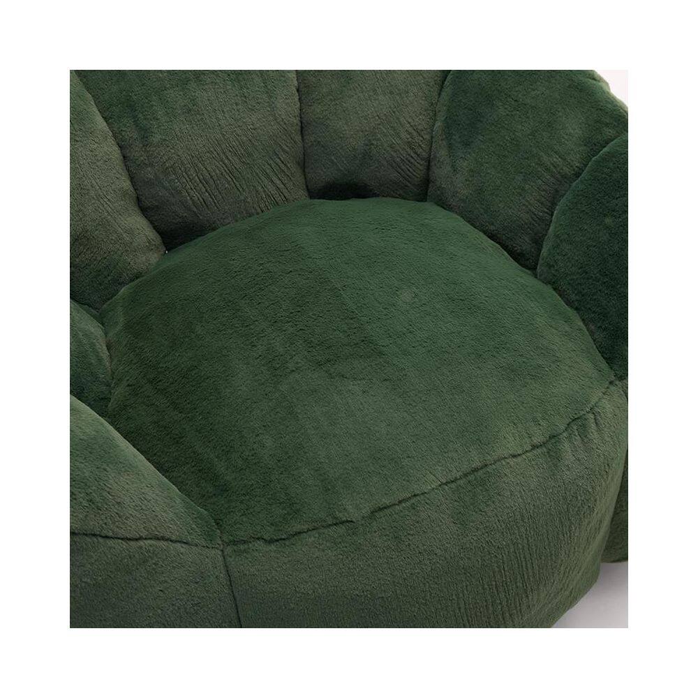 Front view of the green velvet bean bag sofa.