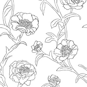 Peonies Black and White Removable Peel and Stick Vinyl Wallpaper, 56 sq. ft.