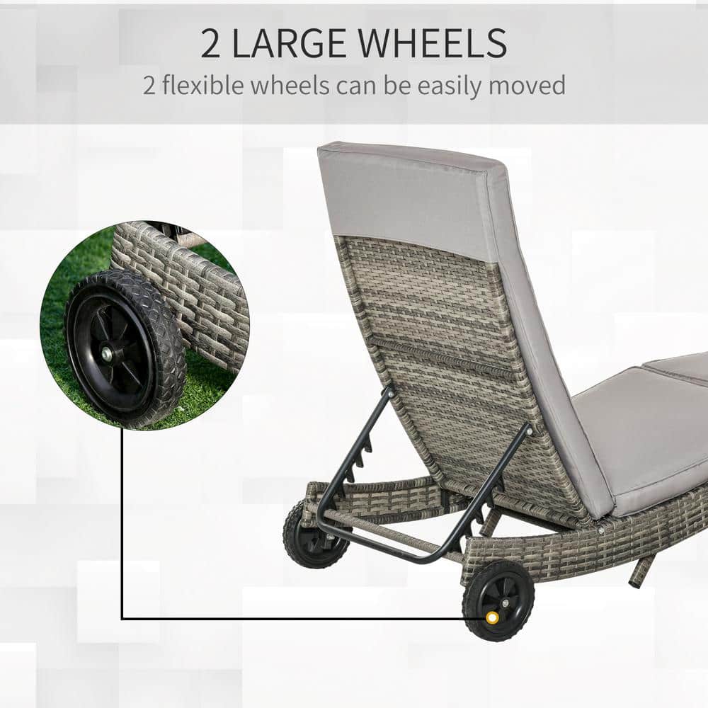 Gray Armless Steel Wicker Chaise Lounge with Cushions