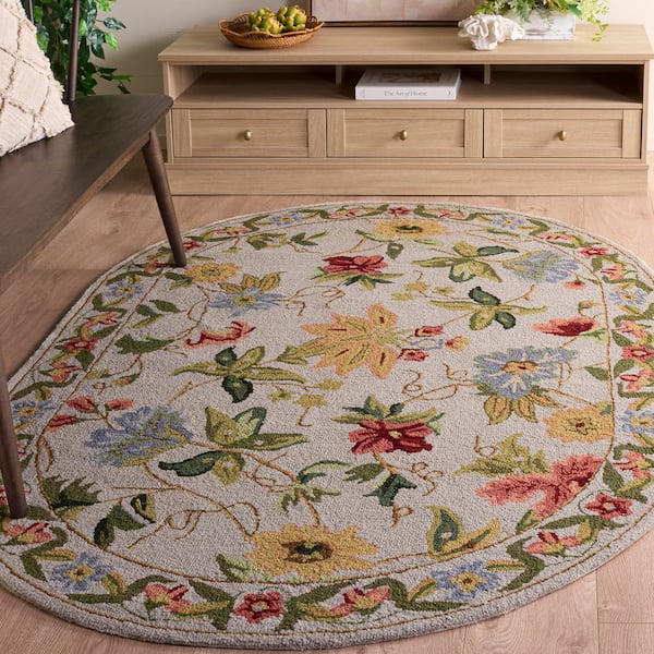 Chelsea 6 ft. x 9 ft. Gray Floral Oval Rug