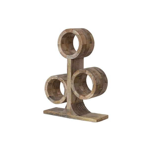 Storied Home 3-Bottle Brown Mango Wood End Grain Tabletop Wine Rack