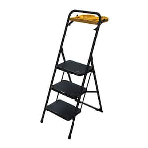 9 ft. Reach 3-Step Pro Steel Step Stool Type IA with Tool Tray, Compact Folding Step Stool for Home Improvement Projects