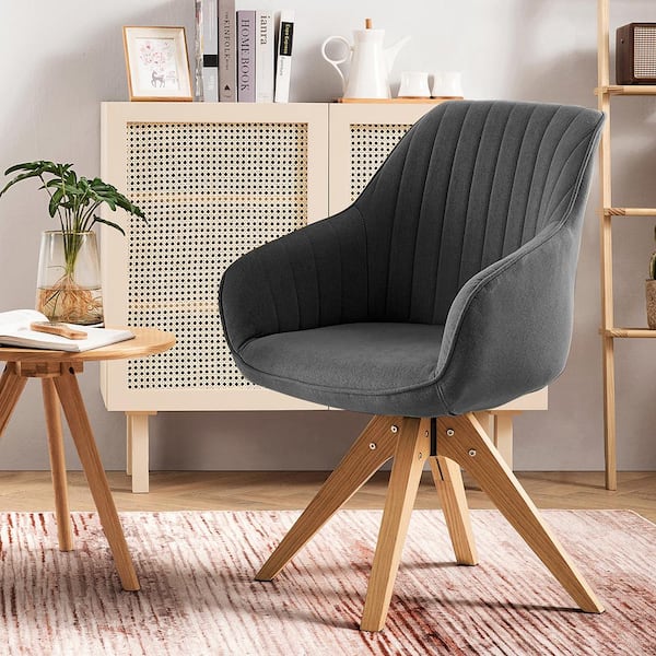 Art Leon Arthur Dark Gray Fabric Mid-Century Swivel Office Accent Arm Chair with Wood Legs