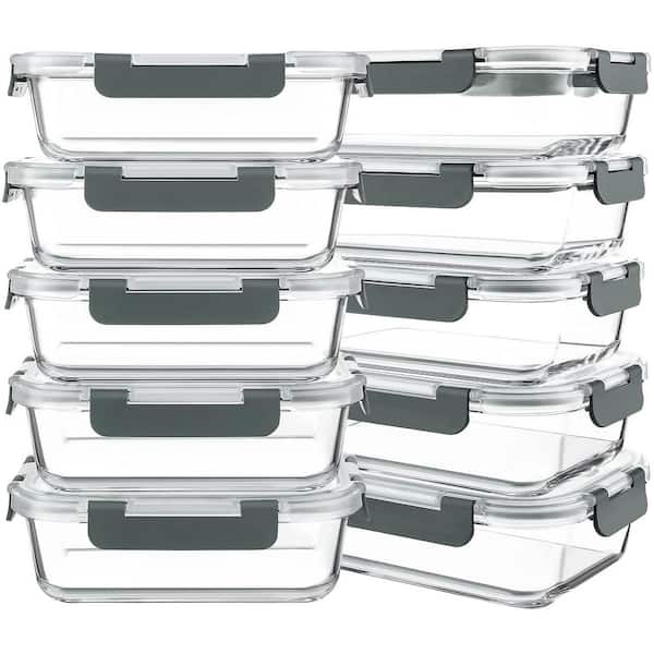 Glass Meal Prep Containers 10-Pack Airtight Borosilicate Glass Food Storage with Lids Microwave Freezer Safe Set