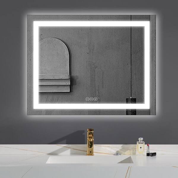 UPIKER 28 in. W x 36 in. H Rectangular Frameless LED Anti Fog Wall ...