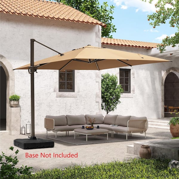 Pellebant 11 ft. x 11 ft. Square Aluminum Outdoor Heavy-Duty 360° Rotation Cantilever Patio Umbrella in Tan with No Base