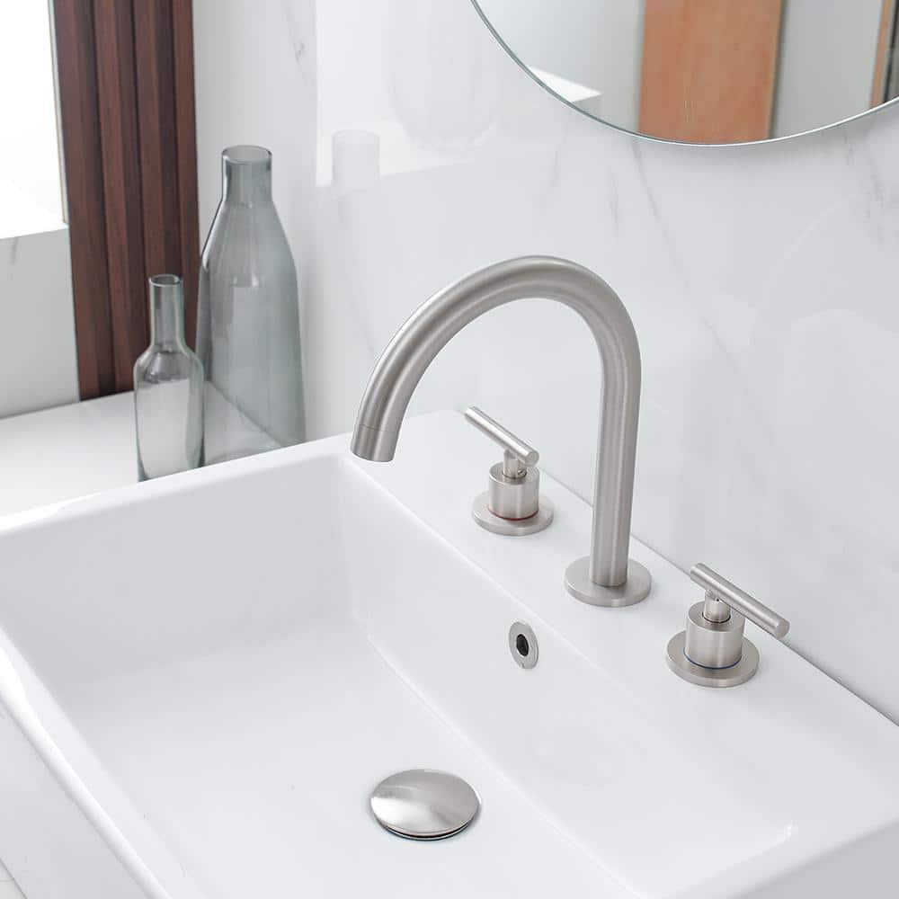 Brushed Nickel 8-Inch Widespread 2-Handle High-Arc Bathroom Faucet