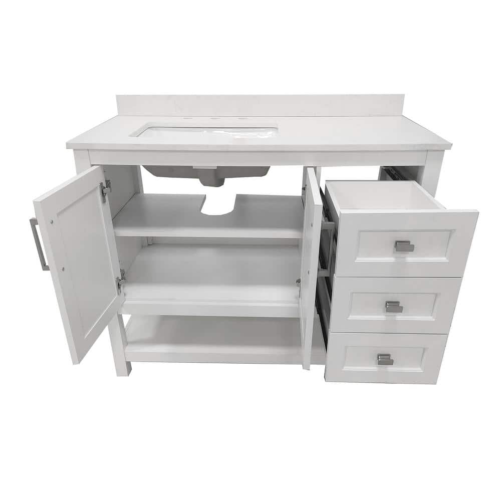 Vivien 42" White Composite Bathroom Vanity with Carrara Marble Top