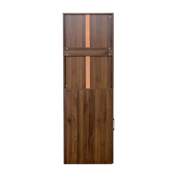 24 in W x 12 in D x 71 in H Linen Cabinet, Display Storage Cabinet with 4 Tier Pull-Out Multi-Tier Shelf 2 Doors, Walnut