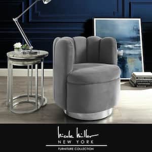 Stefan Light Grey/Chrome Velvet Accent Chair with Upholstered Armless
