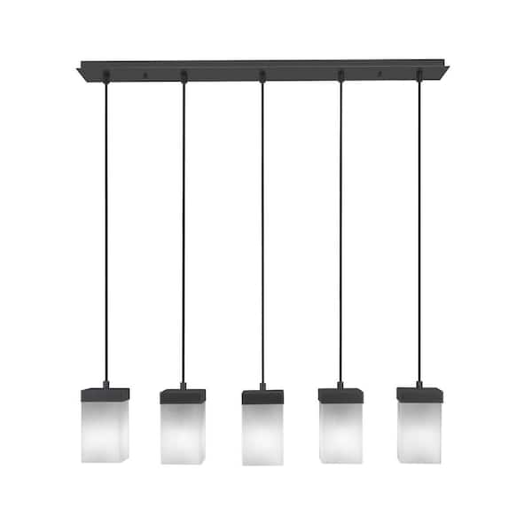 Unbranded Kingsport 60-Watt 5 Light Espresso Linear Chandelier Pendant Light with 4 in. White Muslin Glass Shade, No Bulb Included