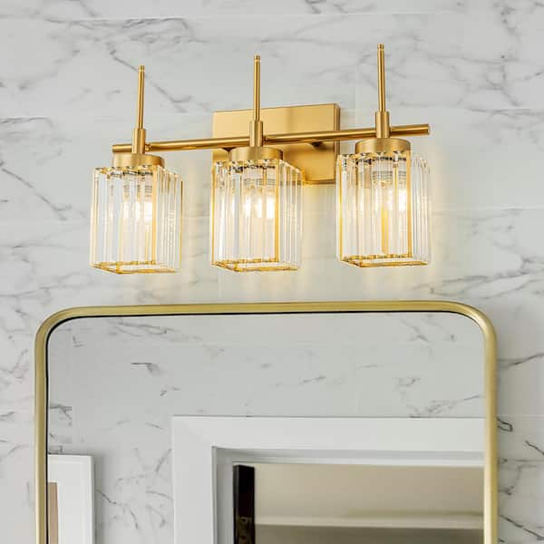 EDISLIVE Orillia 19.69 in. 3-Light Modern Industrial Gold Bathroom Vanity Light with Crystal Square Shades