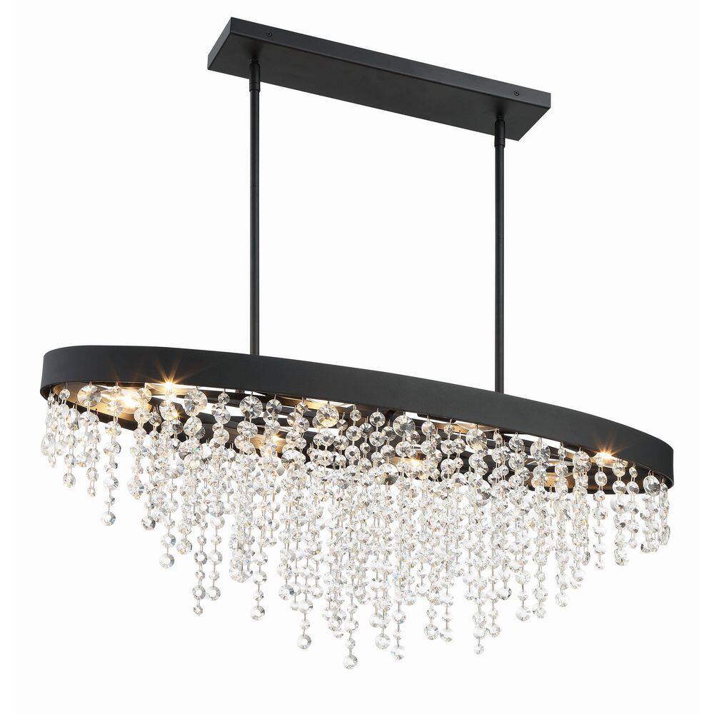 Black Forged 8-Light Chandelier with Hand Cut Crystal