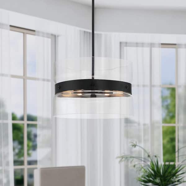 Midnight LA 60-Watt 6-Light Matte Black Classic Pendant Light with Clear Glass Dual Shade and No Bulbs Included