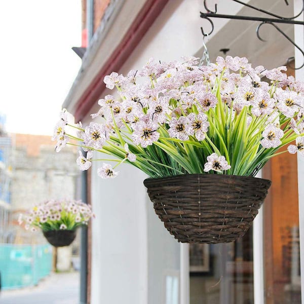 13 in. White Artificial Boxwood Flowers Outdoor UV Resistant Fake ...