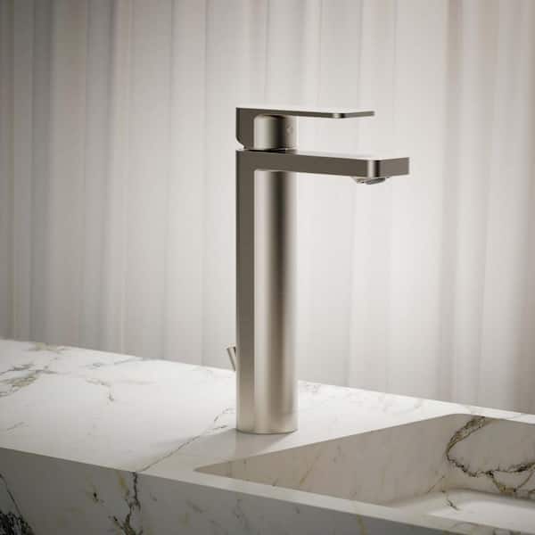 Parallel Tall Single-Handle Single Hole Bathroom Faucet in Vibrant Brushed Nickel