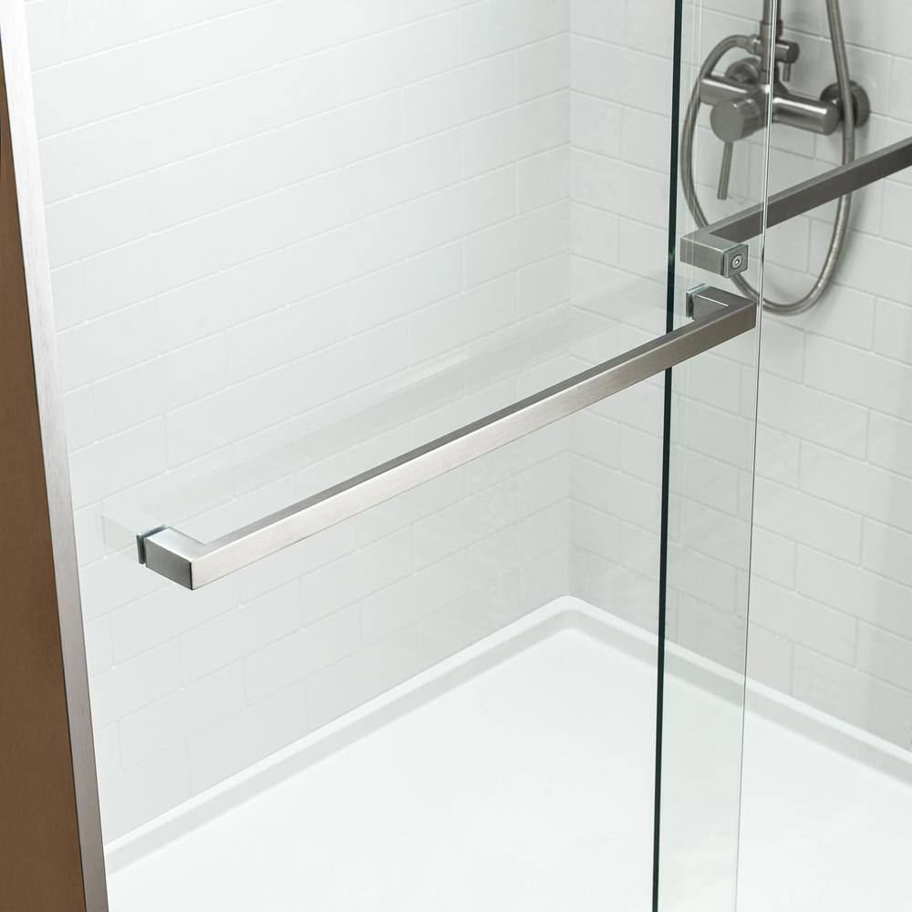 60" Brushed Nickel Frameless Sliding Shower Door with Clear Glass