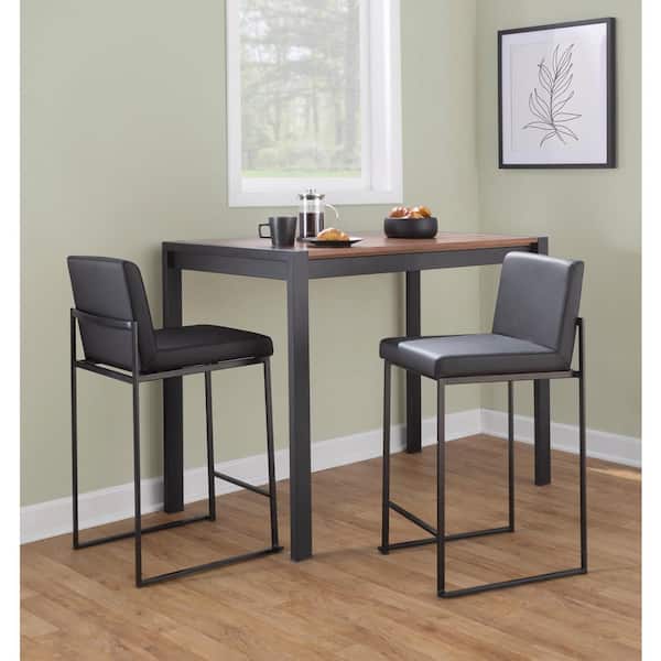 Fuji High Back 31 in. Black Faux Leather and Black Metal Bar Stool (Set of 3)