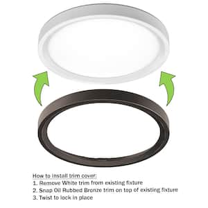 11 in. White, Oil Rubbed Bronze Trims 1000 Lumens LED Flush Mount Ceiling Light Fixture with Night Light Adjustable CCT