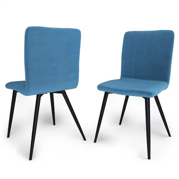 Simpli Home Baylor Mid Century Modern Dining Chair (Set of 2) in Blue Velvet Fabric