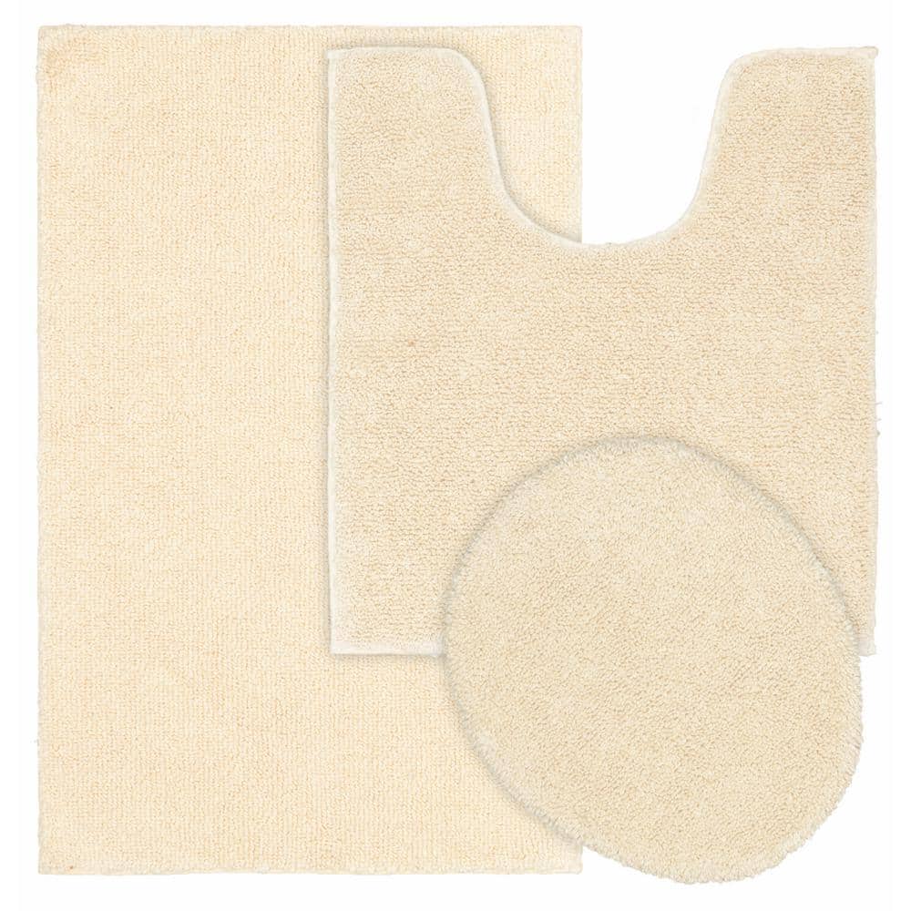 Natural Cotton 3-Piece Bath Rug Set with Non-Slip Backing