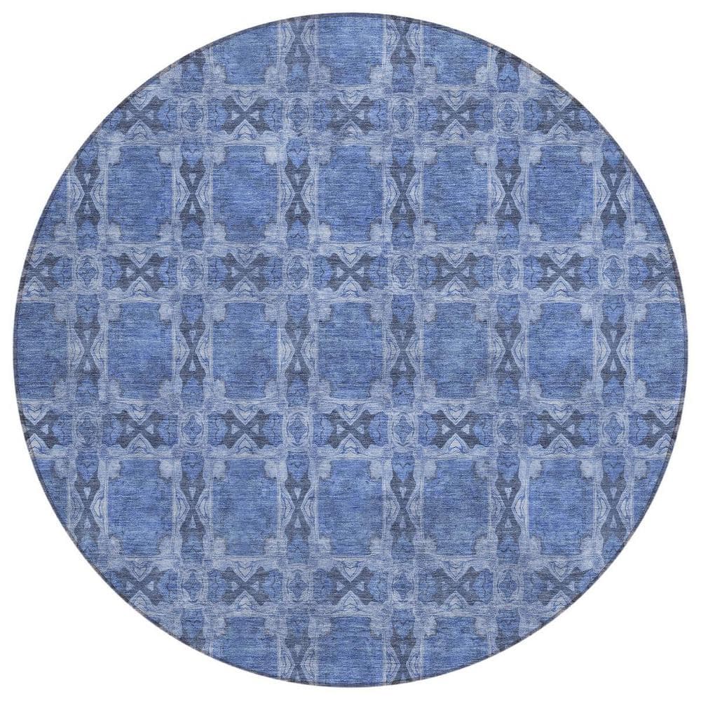Denim Blue and Gray 8 ft. Round Woven Floral;Medallion Round Indoor/Outdoor Area Rug price history on PriceWatchPro