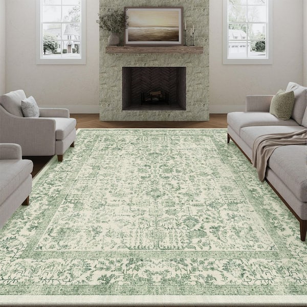 Entomology Green 8 ft. x 10 ft. Vintage Floral Area Rug
