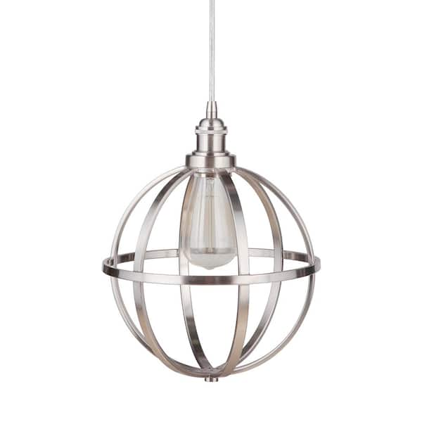 Worth Home Products Instant Pendant 1-Light Recessed Light Conversion Kit Brushed Nickel Globe Cage Shade