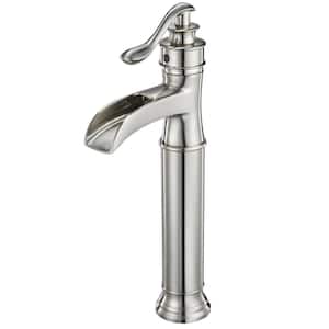 Single Handle Waterfall Vessel Sink Faucet, Single Hole Bathroom Faucet in Brushed Nickel Color