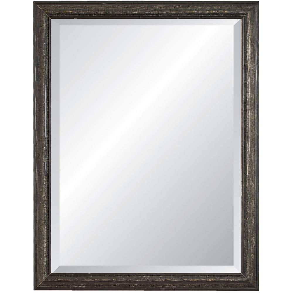Medium Rectangle Weathered Black Beveled Glass Casual Mirror (39 in. H x 27