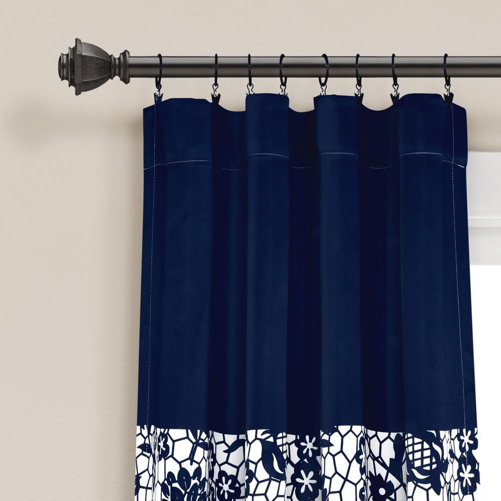 Navy and White Floral Blackout Polyester Window Panels
