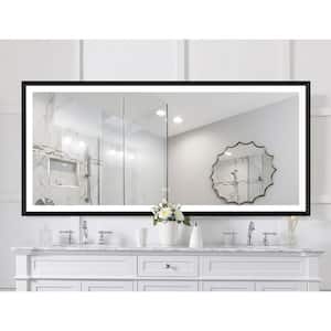 60 in. W x 28 in. H Rectangular Aluminum Framed Dimmable Wall Mounted LED Bathroom Vanity Mirror in Black